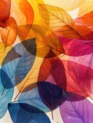 Colorful abstract leaves with a radiant light background