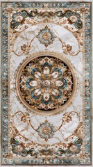 Obraz premium Baroque Classical Abstract Marble Framed Ceiling Art with Ornate Border. Luxury Lavish Decor Victorian Elements with Seamless Pattern Background Texture