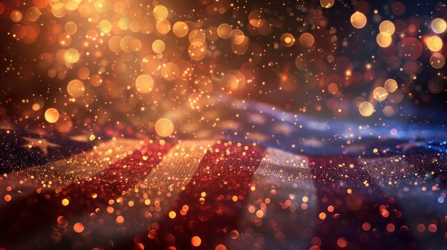 A red, white, and blue American flag with a sparkling bokeh background. Perfect for patriotic celebrations.