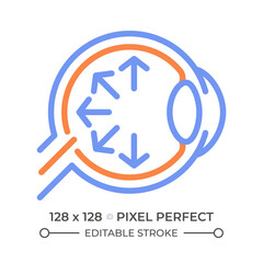 Glaucoma two color line icon. Eye disease. Ophthalmology. Optic nerve disorder. Reading difficulties bicolor outline symbol. Duotone linear pictogram. Isolated illustration. Editable stroke