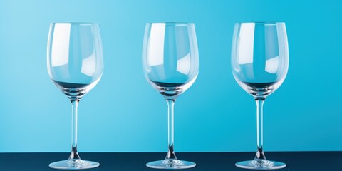 Obraz premium Three Empty Wine Glasses on Blue Background