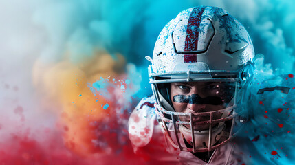 Colourful of american football player with helmet , Sports athlete extreme