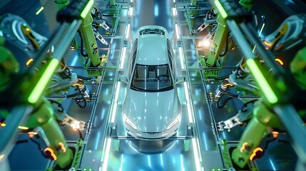 Car Manufacturing Automation: Robots Building Vehicles in a Modern Factory