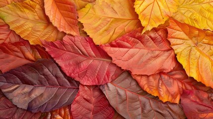 Fototapeta premium Vibrant maple leaves with autumn hues, diffused natural light, closeup view, detailed textures, peaceful atmosphere