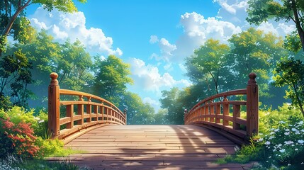 Obraz premium Wooden Bridge Cartoon Scene