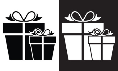 Present gift box icons. Gift and Surprise. Gift box icon set. Christmas gift icon. Gift Box Tied with Ribbon and Decorated. Vector illustration. isolated on white and black background. EPS 10