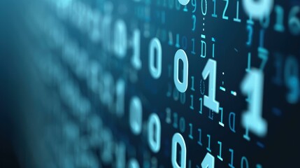 Dynamic cyberspace concept with futuristic binary code and organized layers on matrix background.