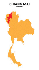 Obraz premium Chiang Mai Map is highlighted on the Thailand map with detailed State and region outlines.