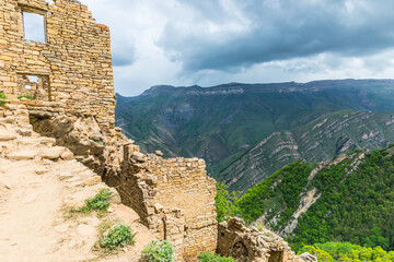 Ruins of the Caucasian mountain village of Gamsutl in Dagestan, Russia