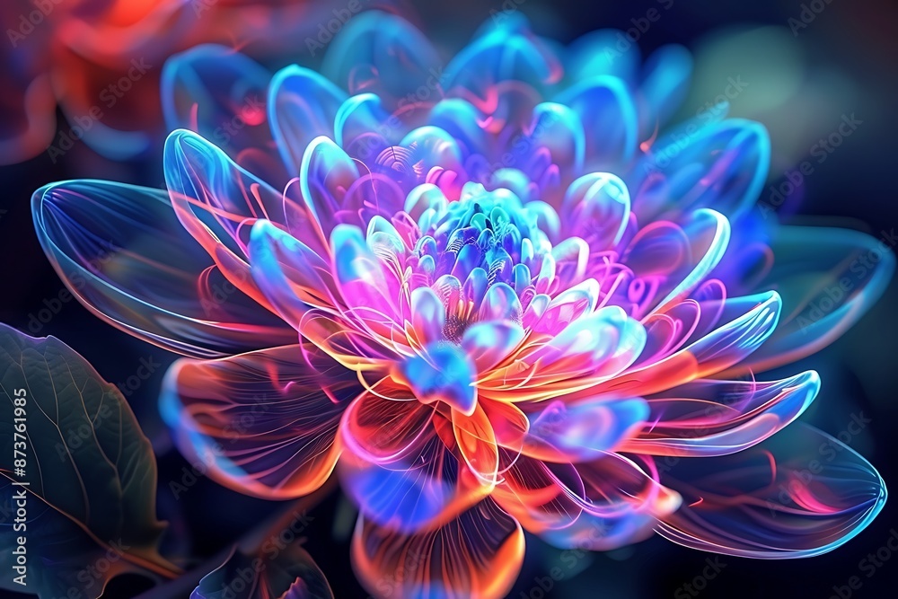 Sticker Futuristic glowing flower in neon colors