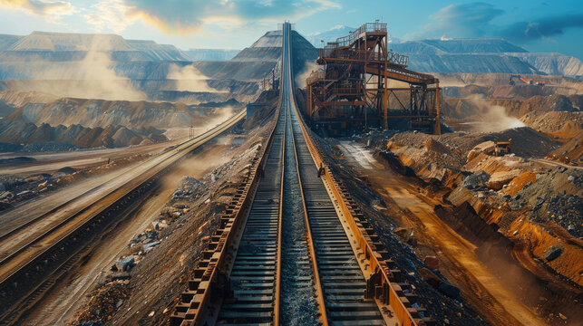 Conveyor Belt Moving Crushed Ore at Mining Site
