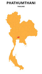 Phathumthani Map is highlighted on the Thailand map with detailed State and region outlines.