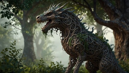  A fantasy creature inspired by the twisting patterns of ancient vines ai_generated