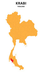 Krabi Map is highlighted on the Thailand map with detailed State and region outlines.