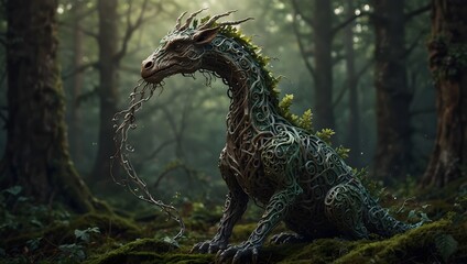  A fantasy creature inspired by the twisting patterns of ancient vines ai_generated
