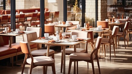 a restaurant with a large window that has a view of the street.