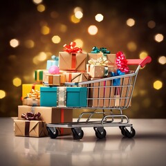 background of a basket and arrangement of gifts on the day of celebration with generative ai