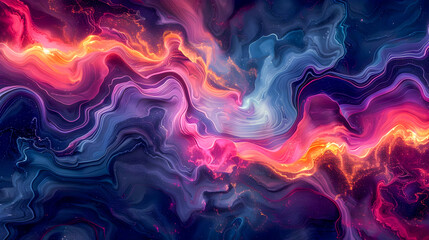 Vibrant abstract fluid shapes in a dynamic swirling digital art composition with vivid colors surreal and imaginative elements and a high visual impact on a plain dark background