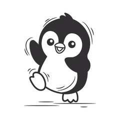 Obraz premium Cute penguin. Cartoon character. Black and white vector illustration.