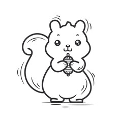 Cute squirrel holding a nut. Vector illustration in doodle style.