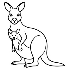 A mother Kangarootake care her baby Character line art vector art illustration design.