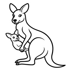 A mother Kangarootake care her baby Character line art vector art illustration design.