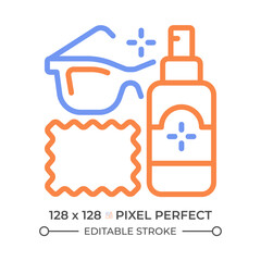 Eyeglasses cleaner two color line icon. Lens disinfecting. Cleaning equipment. Glasses maintenance bicolor outline symbol. Duotone linear pictogram. Isolated illustration. Editable stroke