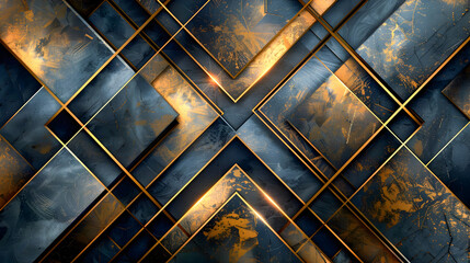 Elegant black and gold abstract background with minimal geometric shapes sleek and bold intersecting lines precise symmetry and an art deco inspired design  This modern textured
