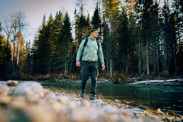 person walking in the woods