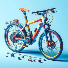 Fototapeta premium Minimalist 3d bicycle illustration photo with blue background 