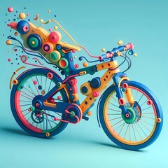 Fototapeta premium Minimalist 3d bicycle illustration photo with blue background 