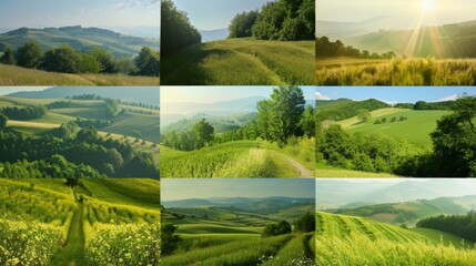 A montage of various landscapes from lush forests to rolling hills showcasing the diverse beauty of nature that needs to be protected..