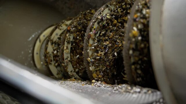 Rotating pump screw collects sludge and rubbish from effluent water. Removal of contaminants from water using professional electrical equipment