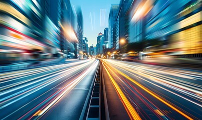 High speed urban traffic on a city street during evening rush hour, car headlights and busy night transport captured by motion blur lighting effect and abstract long exposure photography