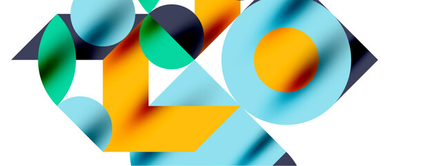 Metal color circles with shadows and other geometric elements composition for wallpaper, banner, background or landing