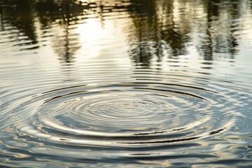 Ripples on a calm lake reflecting the morning sunlight, Generative AI