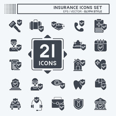 Icon Set Insurance. related to Finance symbol. glyph style. simple design editable. simple illustration