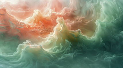 Fototapeta premium Serene Ethereal Abstract Background with Soft Green and Pink Tones Amorphous Cloud Like Forms Diffused Lighting Experimental Photo Manipulation and Tonalist Influence for Peaceful Contemplation