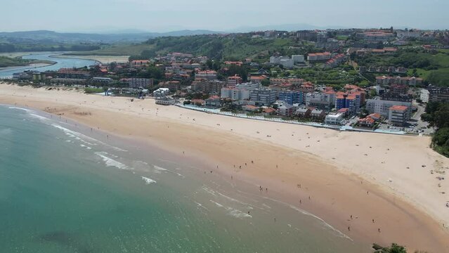 4K aerial drone footage of Suances beach and town in Cantabria, northern Spain. High quality 4k footage