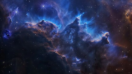 Ethereal Beauty of a Mysterious Dark Nebula - Close-Up Macro Capture of Deep Blues and Purples Illuminated by Faint Starlight