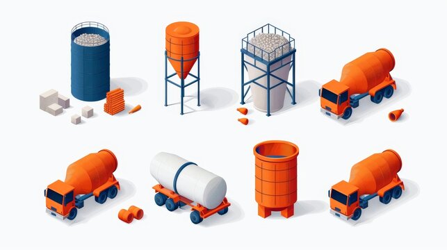 Artistic depiction of cement mixing process, various stages from dry mix to wet concrete, showcasing the transformation and material properties