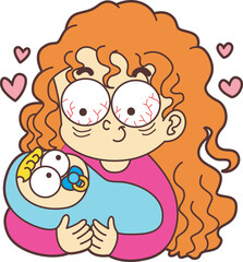 Happy Mothers Day character cartoon mom and daughter.
Mom and son illustration with heartwarming design.