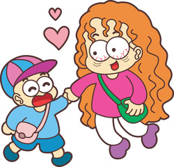 Happy Mothers Day character cartoon mom and daughter.
Mom and son illustration with heartwarming design.