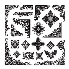 Corner Border Collection Elements Icons Set Vector