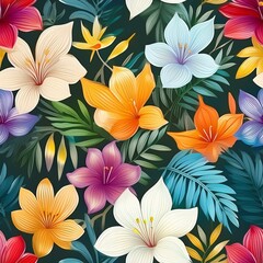 seamless background with exotic flowers