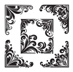 Corner Border Collection Elements Icons Set Vector