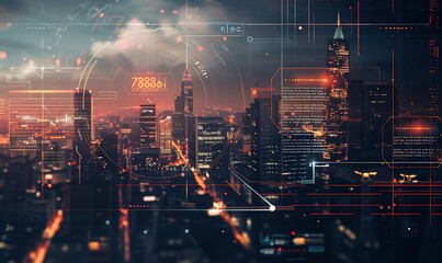 Fototapeta premium Night Cityscape with Futuristic Interface