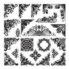 Corner Border Collection Elements Icons Set Vector