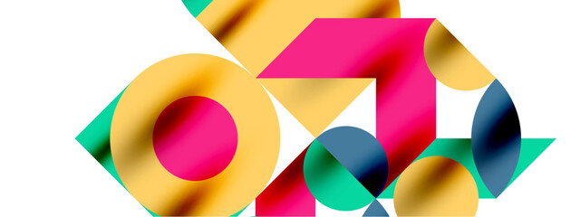 Metal color circles with shadows and other geometric elements composition for wallpaper, banner, background or landing