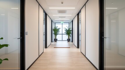 Modern partition wall in an office setting, sleek design with subtle textures, creating a stylish and functional barrier between spaces
